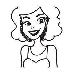 Beautiful Woman Black and White Vector Image Illustration Fashion Girl Portrait Line Art Drawing