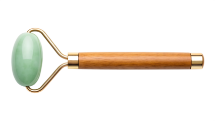 Facial roller with jade stone and handle transparent background