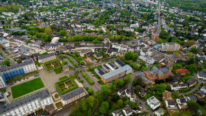 Aerial view around the old town of the city Bensberg
Bergisch Gladbach, Germany on a sunny spring morning