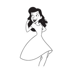 Beautiful Woman Black and White Vector Image Illustration Fashion Girl Portrait Line Art Drawing