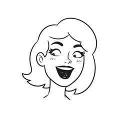 Beautiful Woman Black and White Vector Image Illustration Fashion Girl Portrait Line Art Drawing