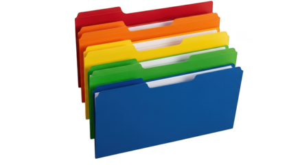 Colorful file folders isolated on transparent background for organization