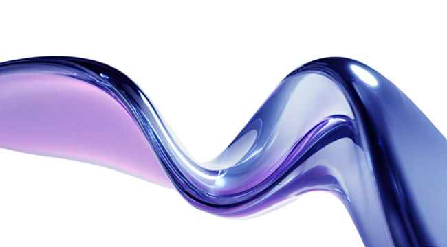 Abstract liquid, flowing, wavy shapes in shades of purple and blue against black background