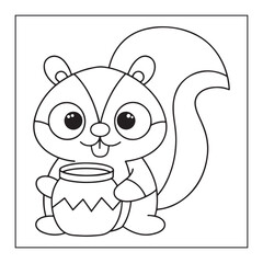 A cute cartoon squirrel holding a pot of honey on a white background animal drawing