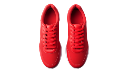 Dynamic pair of vibrant red sneakers, perfect for active lifestyles and modern fashion.