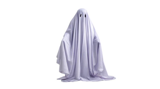 Costumed figure with ghost sheet and eye holes, cut out transparent