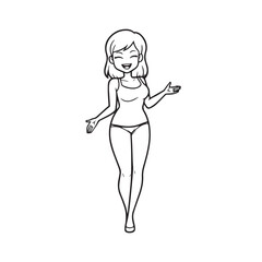 Beautiful Woman Black and White Vector Image Illustration Fashion Girl Portrait Line Art Drawing