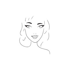 Beautiful Woman Black and White Vector Image Illustration Fashion Girl Portrait Line Art Drawing