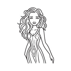 Beautiful Woman Black and White Vector Image Illustration Fashion Girl Portrait Line Art Drawing