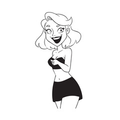 Beautiful Woman Black and White Vector Image Illustration Fashion Girl Portrait Line Art Drawing