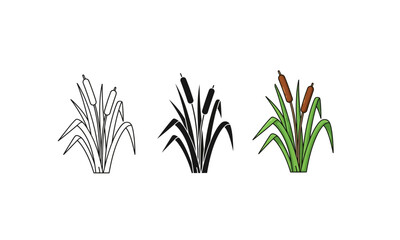 Cattail wetland plant icon set isolated on white background