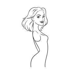 Beautiful Woman Black and White Vector Image Illustration Fashion Girl Portrait Line Art Drawing