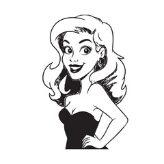 Beautiful Woman Black and White Vector Image Illustration Fashion Girl Portrait Line Art Drawing