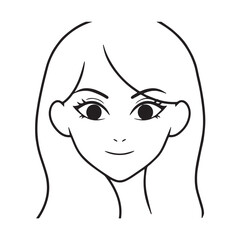 Beautiful Woman Black and White Vector Image Illustration Fashion Girl Portrait Line Art Drawing