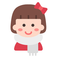 겨울 목도리 단발 소녀 아이콘