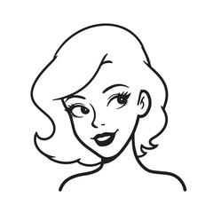 Beautiful Woman Black and White Vector Image Illustration Fashion Girl Portrait Line Art Drawing
