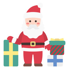귀여운 크리스마스 산타 할아버지와 선물 박스 아이콘