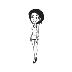 Beautiful Woman Black and White Vector Image Illustration Fashion Girl Portrait Line Art Drawing