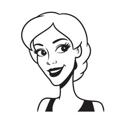 Beautiful Woman Black and White Vector Image Illustration Fashion Girl Portrait Line Art Drawing
