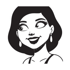 Beautiful Woman Black and White Vector Image Illustration Fashion Girl Portrait Line Art Drawing