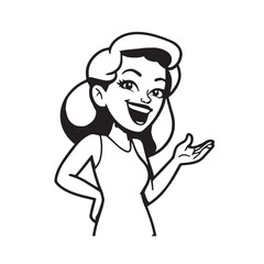 Beautiful Woman Black and White Vector Image Illustration Fashion Girl Portrait Line Art Drawing