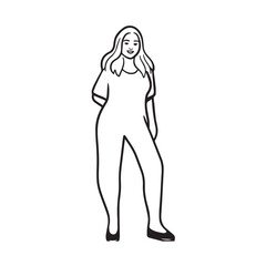 Beautiful Woman Black and White Vector Image Illustration Fashion Girl Portrait Line Art Drawing