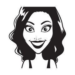 Beautiful Woman Black and White Vector Image Illustration Fashion Girl Portrait Line Art Drawing