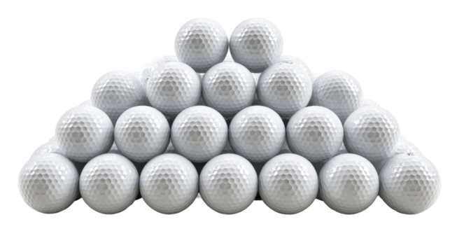 Pile of White Golf Balls Arranged in a Pyramid Shape, cut out transparent