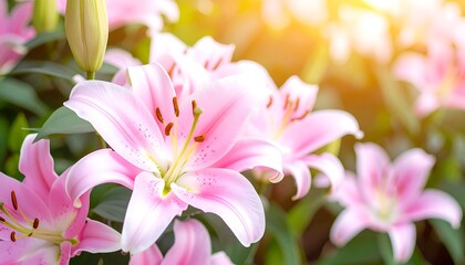 Beautiful pink lilies in sunlight (1)