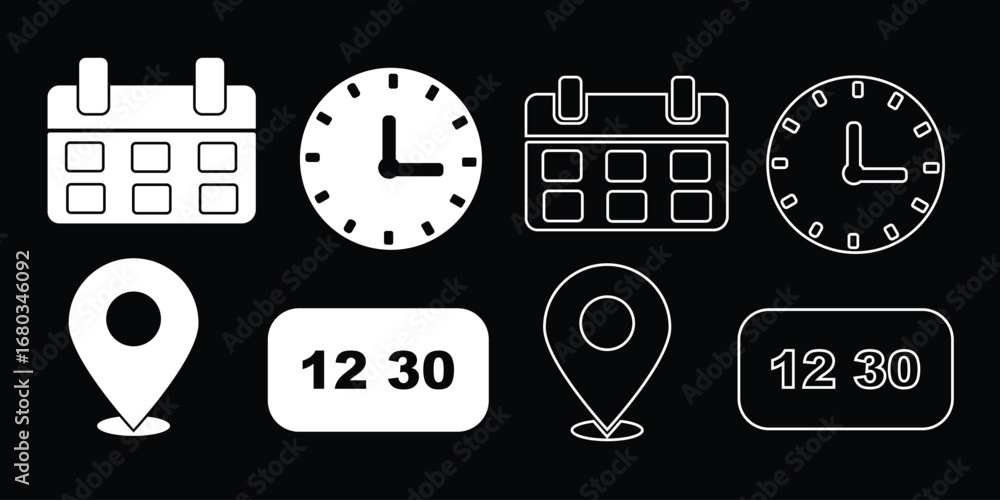 Fototapete vector art of vector illustration of a clock calendar and location icon representing time management