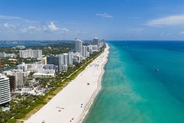 Aerial view of Miami beach coastline. Skyline and skyscrapers at Miami Beach. Summer Miamis vibes....