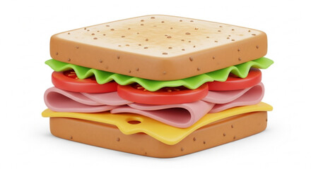 Delicious sandwich with ham cheese lettuce and tomato on bread perfect for lunch or breakfast meal time food 3d