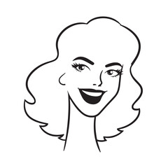 Beautiful Woman Black and White Vector Image Illustration Fashion Girl Portrait Line Art Drawing