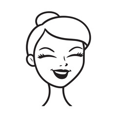 Beautiful Woman Black and White Vector Image Illustration Fashion Girl Portrait Line Art Drawing