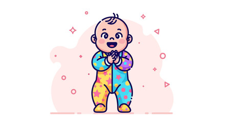 Adorable cartoon baby illustration with cute expression and colorful patterned clothing