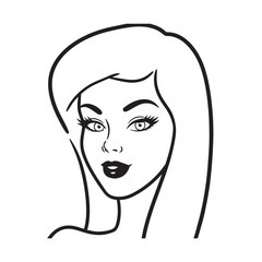 Beautiful Woman Black and White Vector Image Illustration Fashion Girl Portrait Line Art Drawing