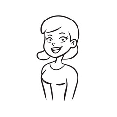 Beautiful Woman Black and White Vector Image Illustration Fashion Girl Portrait Line Art Drawing