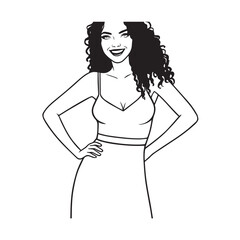 Beautiful Woman Black and White Vector Image Illustration Fashion Girl Portrait Line Art Drawing