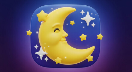 Smiling crescent moon and stars illustration for kids night light and bedtime stories concept design