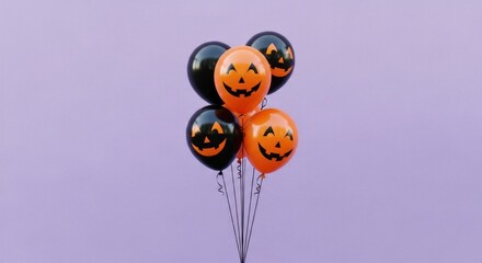 A halloween pumpkin and ghost balloons floating for spooky party fun and festive decoration
