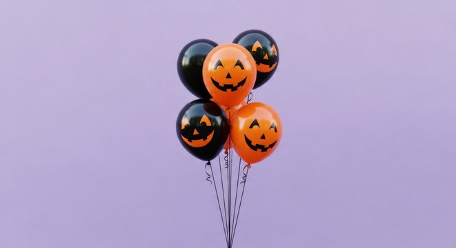 A halloween pumpkin and ghost balloons floating for spooky party fun and festive decoration
- Powered by Adobe