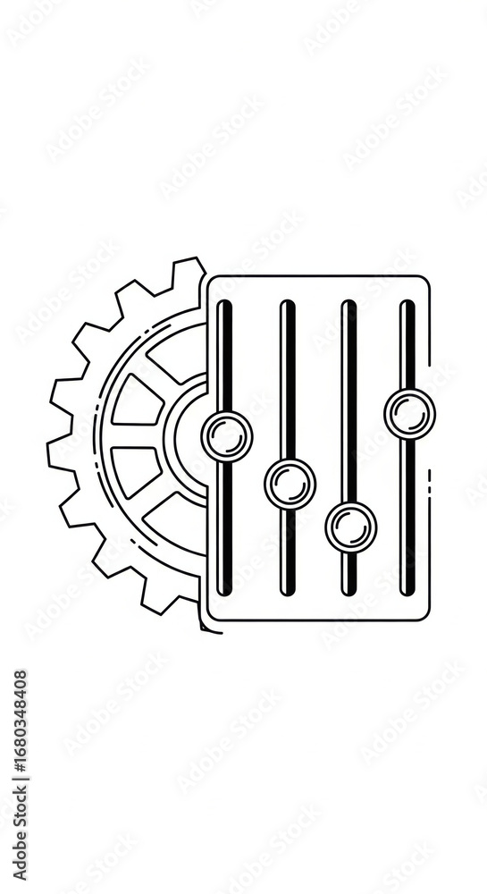 Poster gear control panel adjustment settings technology engineering mechanical interface outline icon. gea