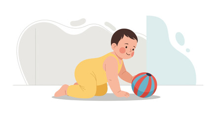 Adorable Infant Crawling Towards Toy Ball In A Playful Position and Environment Setting