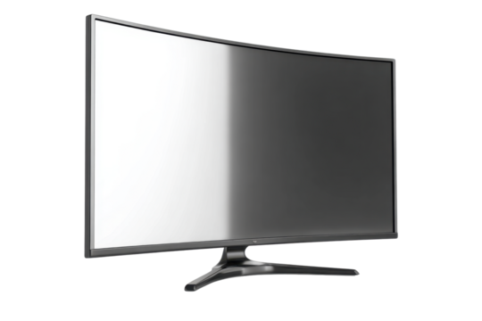 Curved Wide Screen Computer Monitor on Transparent Background