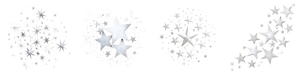 Obraz premium Star Cluster Collection - Silver Stars on White