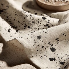 Cream-colored fabric with dark ink splatters