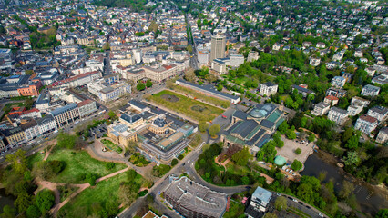 Aerial view around the old town of the city Wiesbaden, Germany ona sunny spring morning