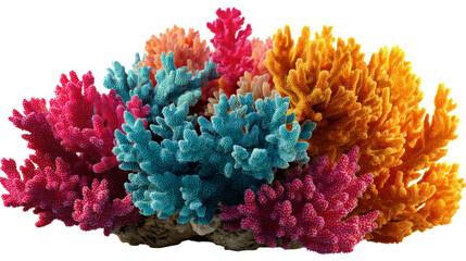 Obraz premium Vibrant collection of colorful marine corals on a transparent background, cut out transparent
