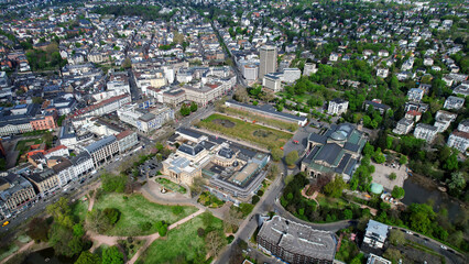 Aerial view around the old town of the city Wiesbaden, Germany ona sunny spring morning
