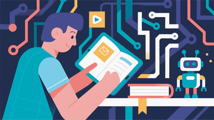 Illustration of Person Learning with a Tablet Design Template with Desk Background